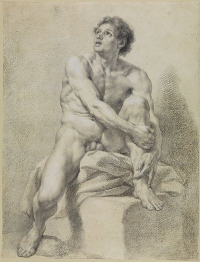 Seated Male Nude, Nearly Frontal, Left Leg Raised and Held with Both Hands by Anton Raphael Mengs