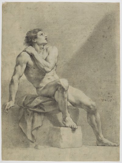 Seated Male Nude, Diagonally to the Right, Looking Up by Anton Raphael Mengs