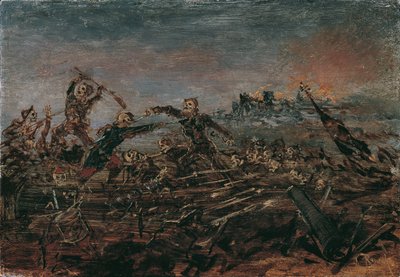 Dance of Death on the Battlefield in Front of Burning Ruins by Anton Romako