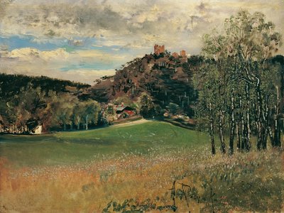 The Dairy Meadow in Vorderbrühl with the Ruins of Mödling by Anton Romako
