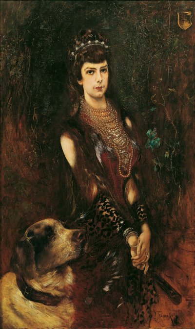 Portrait of Elisabeth of Bavaria with Saint Bernard Dog by Anton Romako