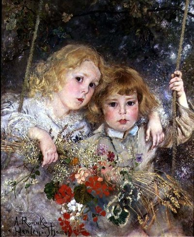 Portrait of Ernest and Beatrice Makins on a Swing by Anton Romako