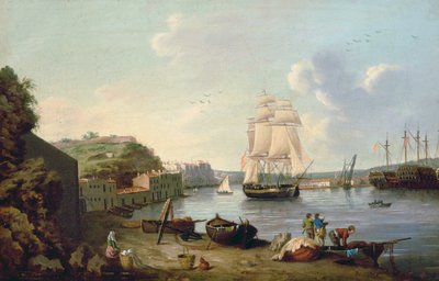 Ship under Sail in the Harbour at Port Mahon, Minorca by Anton Schantz