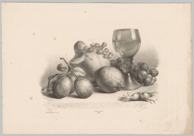 Still Life with Glass, Plums, Lemon, Grapes, and Hazelnuts (Flower and Fruit Studies, 10th installment) by Anton Weiss