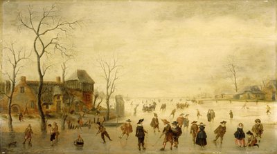Winter Landscape with Skaters, Golf Players and Peasants on Frozen Waterways by Antoni  Verstralen