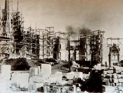 Architecture: View of the Sagrada Familia Cathedral (Holy Family), Barcelona - the building site in 1899 by Antoni Gaudi