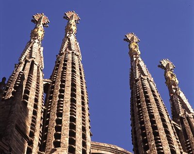 Spires from La Sagrada Familia, church begun in 1882 by Antoni Gaudi