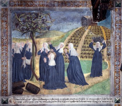 Life of Saint Francoise Romaine: The saint maintaining the vineyard with the sisters makes grapes appear in January by Antoniazzo Romano