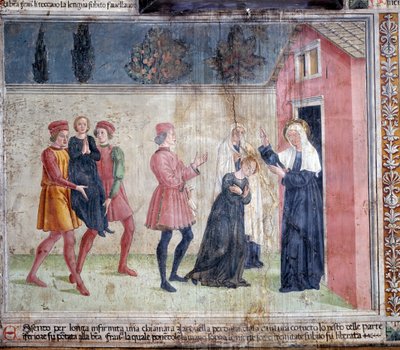 Life of St. Francesca Romana: The saint meets a paralyzed woman called Jacobella and promises to heal her by Antoniazzo Romano
