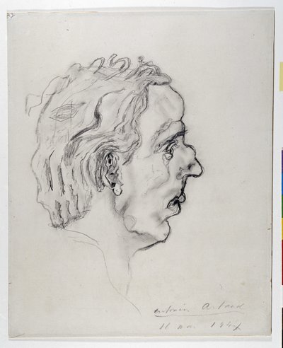 Portrait of the poet Jacques Prevel in profile by Antonin Artaud