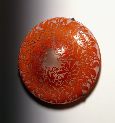 A Hanging Shade Designed by the Daum Brothers, Decorated with a Coral-Coloured Design of Berries and Leaves, 20th Century by Antonin and Auguste Daum