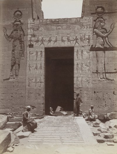 Philae, Close-Up View from the South of the Second Pylon Entrance at the Temple of Isis by Antonio Beato