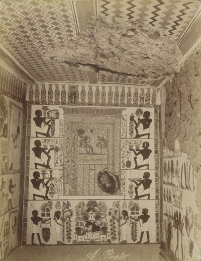 Tomb of Nakht at Thebes, view of painted wall and ceiling from tomb by Antonio Beato