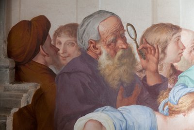 Bystanders, fresco by Antonio Busca, 20th Chapel, Saint Francis canonized by Pope Gregory IX, Sacred Mountain of Orta, Orta San Giulio, Piedmont, Italy by Antonio Busca