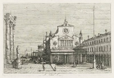 Views: Three Columns and a Statue on the Sea Coast, 1735-1746 by Giovanni Antonio Canal