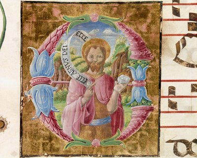 Saint John the Baptist. Lettrine illuminated by Antonio Cicognari. Detail of an antiphonary. 1483 by Antonio Cicognara