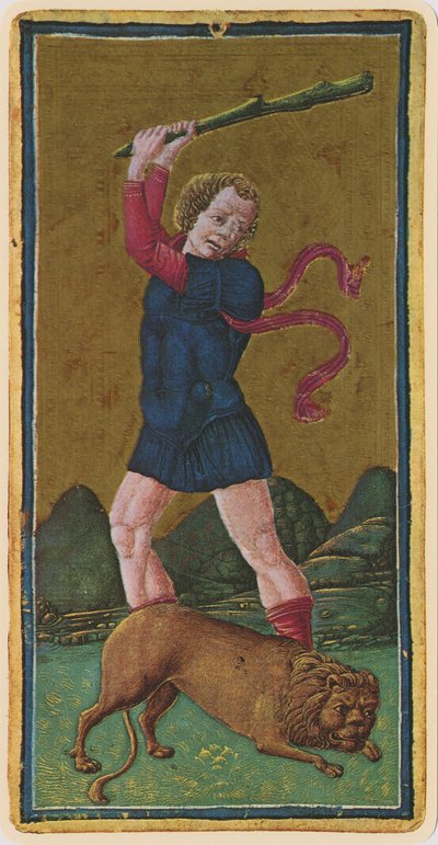 Strength, Facsimile of a Tarot Card from the Visconti Deck, 1441-47 by Antonio Cicognara