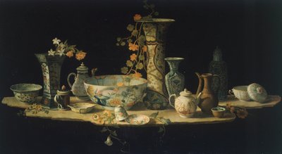 Preparatory Painting for a Hard Stone Table Top with Porcelain Vases by Antonio Cioci or Ciocchi