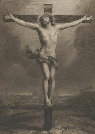 Christ on the Cross, a Town in the Background, after Reni by Antonio Dalco