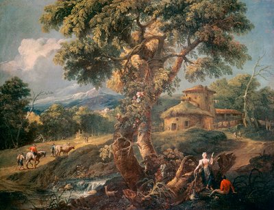 Mountain Landscape with People and a River, by Antonio Diziani (1738-1797) by Antonio Diziani