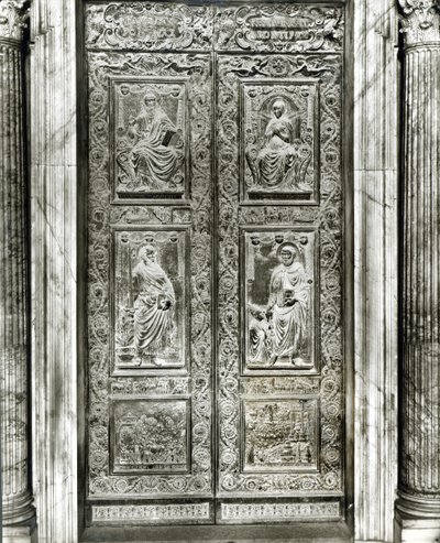 Relief panel door decorated with scenes of Christ, the Virgin, SS. Peter and Paul and the life of Pope Eugenius IV by Antonio Filarete