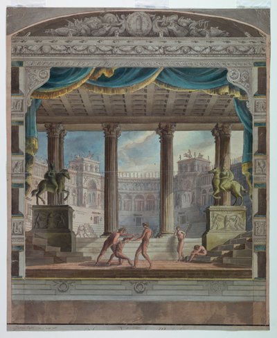 Theater Curtain: View of a Classical Amphitheater, Marsigli-Rossi Theater, Bologna by Antonio Giuseppe Basoli