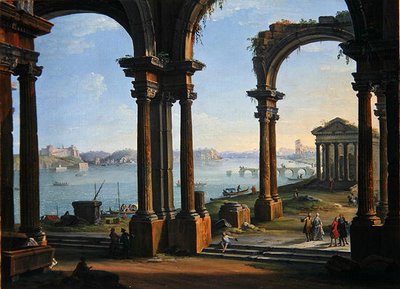 Harbour Scene Through Ruined Arches by Antonio Joli