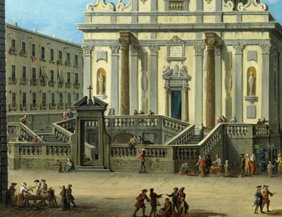 San Gaetano Square with Basilica of San Paolo Maggiore in Naples (detail) by Antonio Joli