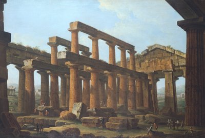 Temple of Poseidon in Paestum by Antonio Joli by Antonio Joli