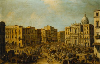 The Largo San Ferdinando, Naples, at Carnival Time with the Royal Carriage Approaching the Palazzo Reale by Antonio Joli