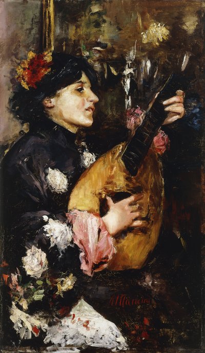 Woman with a Mandolin by Antonio Mancini