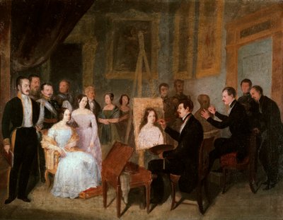 Dodge in her studio painting the portrait of Queen Isabella II of Spain by Antonio María Esquivel y Suárez de Urbina