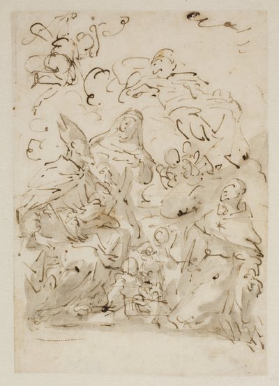 Sketch for an altarpiece with three saints and angels by Antonio Molinari
