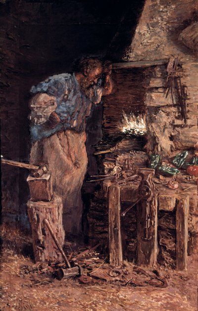The golden wedding of the blacksmith. Painting by Antoni Munoz i Degrain by Antonio Munoz Degrain