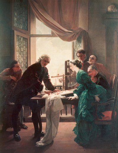 Luigi Galvani Making Experiments on Frogs, Assisted by His Wife Lucia Galeazzi by Antonio Muzzi