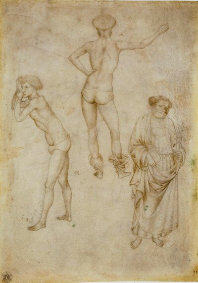 Two male figure studies and Saint Peter. Drawing by Antonio Pisanello, 1430-1435 by Antonio Pisanello