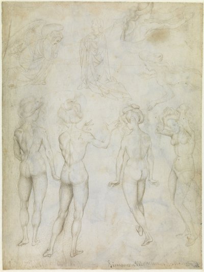 Four Studies of a Female Nude, an Annunciation and Two Studies of a Woman Swimming by Antonio Pisanello