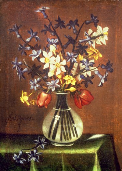 Still Life of Flowers including Hyacinth, Tulips and Pheasant Eye by Antonio Ponce
