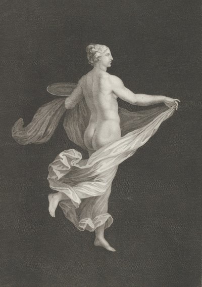 A partly naked bacchante seen from behind, facing right and holding an oval dish by Antonio Ricciani