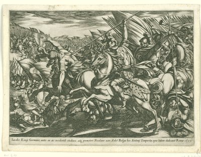 Cavalry Attack with Two Men Pierced by Spears from Battle Scenes (series 3) (series title) by Antonio Tempesta