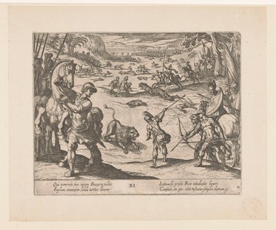 Alexander the Great Hunts Wild Animals at Bazaira (series title: The Deeds of Alexander the Great) by Antonio Tempesta