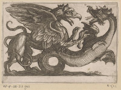 Dragon and Griffin Fighting by Antonio Tempesta