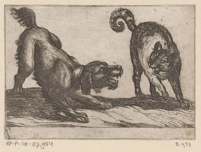 A Dog Fighting with a Cat (Fighting Animals) by Antonio Tempesta