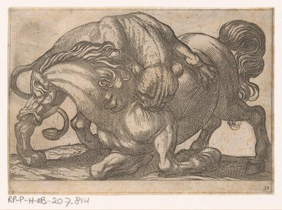 Lioness Attacking a Horse (Fighting Animals) by Antonio Tempesta