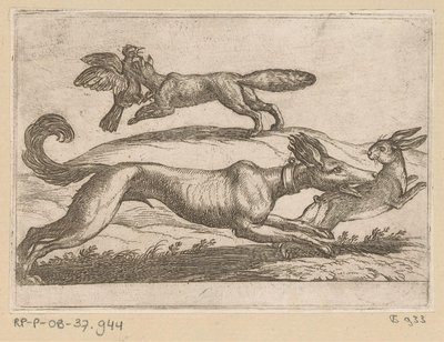 A Fox Attacks a Chicken and a Dog a Hare by Antonio Tempesta