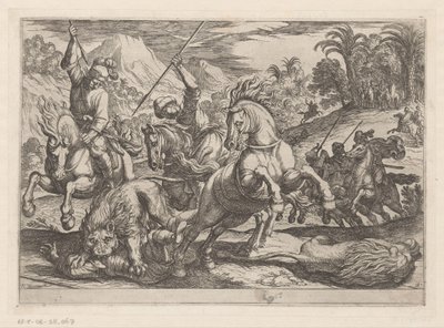 Lion Hunt (series title: Hunting Scenes, Part 7) by Antonio Tempesta