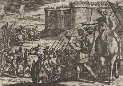 Plate 16: Roman Captives Before the Old Fortress, from The War of the Romans Against the B... by Antonio Tempesta
