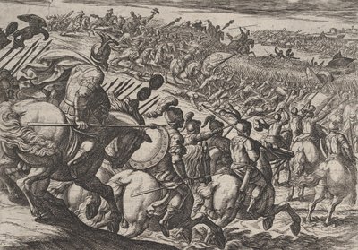 Plate 25: The Roman Commander Cerialis Attacks Near Trier, from The War of the Romans by Antonio Tempesta