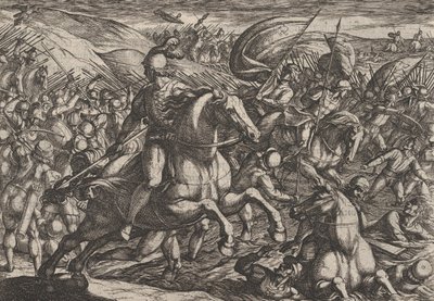 Plate 30: Cerialis Driving the Dutch into the Rhine, from The War of the Romans Against the..., 1611 by Antonio Tempesta