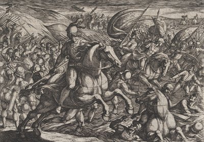 Plate 30: Cerialis Driving the Dutch into the Rhine, from The War of the Romans Against th..., 1611 by Antonio Tempesta